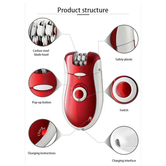 Kemei Epilator Hair Removal For Women Rechargeable 3-in-1