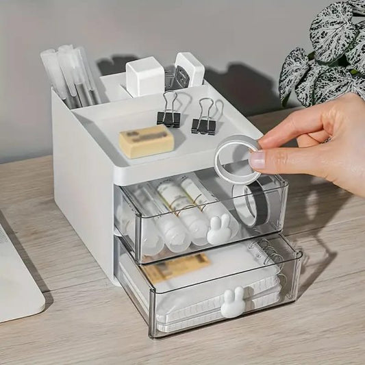 Rabbit Handle Clear Desk Organizer- Perfect For Pen ,makeup And Jewellery Etc (random Color)