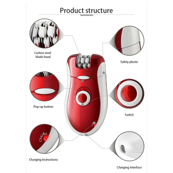 Kemei Epilator Hair Removal  For Women Rechargeable 3-in-1