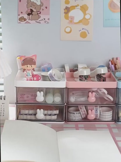 Rabbit Handle Clear Desk Organizer- Perfect For Pen ,makeup And Jewellery Etc (random Color)