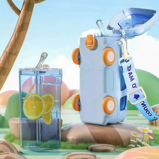 School Bus Design Kids Water Bottle With Strap fun & Durable Water Bottle For Children (random Color)